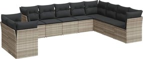 vidaXL 10 részes világosszürke polyrattan kerti ülőgarnitúra párnákkal