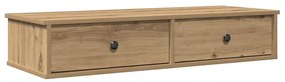 kézműves tölgy szerelt fa falipolc fiókokkal 100 x 37,5 x 19 cm