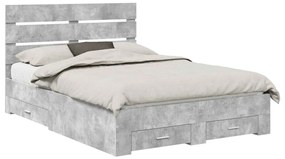 vidaXL Ágykeret fiókkal fejtámlával Beton Szürke 150 x 200 cm Faanyag