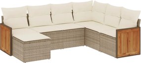 vidaXL 7 részes bézs polyrattan kerti ülőgarnitúra párnákkal
