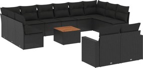 vidaXL 13 részes fekete polyrattan kerti ülőgarnitúra párnákkal