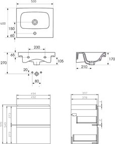 Cersanit Moduo SET, függesztett szekrény 50x40x62 cm + mosogató 50 cm, antracit matt, S801-485-DSM