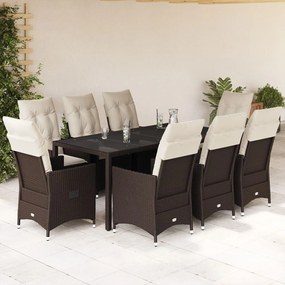 9 részes barna polyrattan kerti étkezőgarnitúra párnákkal