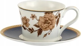 Elegáns porcelán csésze csészealj 240 ml virágok 1 db ajándék
