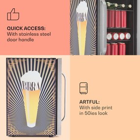 Klarstein Beersafe 70 Birra Edition, hűtőszekrény, 70 liter, 3 polc, panoráma üvegajtó, rozsdamentes acél