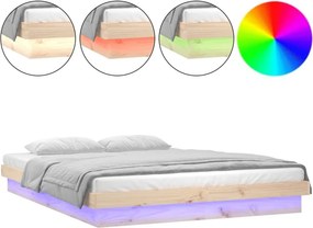 vidaXL kétszemélyes tömör fa LED-es ágykeret 135 x 190 cm