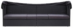 fekete polyrattan kültéri kanapé napellenzővel