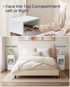 Éjjeliszekrény, gyors összeszerelés, 2 nyitott rekesz, 1 fiók, Hófehér