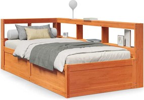 vidaXL barna tömör fenyőfa könyvespolcos ágy matrac nélkül 90 x 190 cm