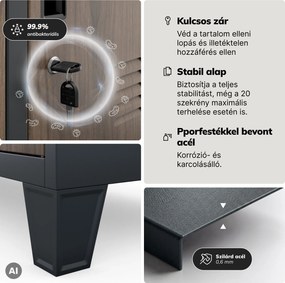 20 rekeszes, lábakon álló szociális szekrény, antracit/dió, 1360x1720x450 mm: ROBERT Eco Design