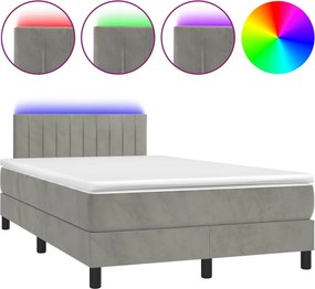 vidaXL világosszürke bársony rugós és LED-es ágy matraccal 120x200 cm