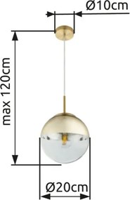 Globo 15855 Függeszték metál arany, üveg átlátszó,arany, ø: 200, Foglalat típusa:1xE27 60W 230V