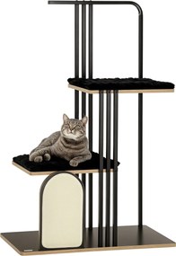 PawHut Macskafa 128 cm Macska Kaparófa Párnákkal, Mászófa Kaparó Lappal, Macska Kaparó 2 Szinttel, Macska Bútor, Acél, Fekete | Aosom