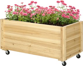 Outsunny Kerekes Fa Virágtartó Kertészeti Ültető Edény Draináló Lyukkal és Nem Szőtt Szövettel Virágok Növesztéséhez Szabadtéri Erkélyre Teraszra 89x4