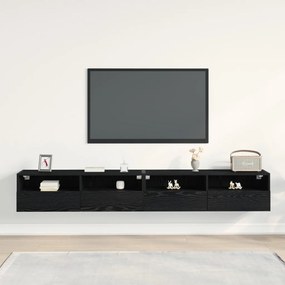 TV Faliszekrények 2 db Fekete Tömörfa 100x30x30 cm Mérnöki Fa