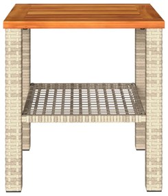 bézs polyrattan és akácfa kerti asztal 40 x 40 x 42 cm
