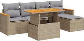 vidaXL 6 részes bézs polyrattan akácfa kerti ülőgarnitúra párnával