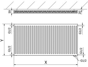 Mexen CV11, panelradiátor 600 x 1600 mm, alsó csatlakozás, 1493 W, fekete, W611-060-160-70