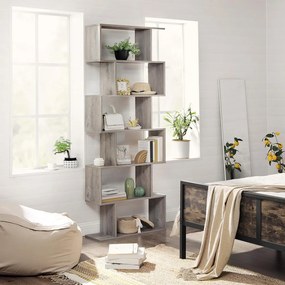 Könyvespolc, tárolópolc, 6 szintes, szürkés barna 70x24x190cm