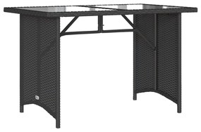 fekete polyrattan üveglapos kerti asztal 110x68x70 cm