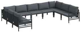vidaXL Kerti Kanapé Szett párnával 9 pcs Fekete Acél
