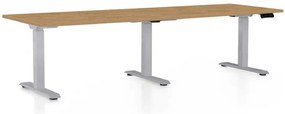 OfficeTech Long állítható magasságú asztal, 240 x 80 cm, szürke alap, köves tölgy