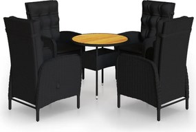 vidaXL 5 részes fekete polyrattan kerti bisztrószett
