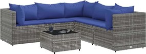 vidaXL 6 részes szürke polyrattan kerti ülőgarnitúra párnákkal