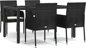 vidaXL 5 részes fekete polyrattan kerti étkezőgarnitúra párnákkal