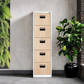Fém irattartó szekrény, 5 fiókos SARA V5, 460 x 1630 x 620 mm, Eco Design: fehér/ sonoma tölgy