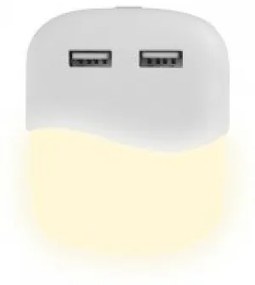 LED lámpatest , éjszakai irányfény , 2 db USB csatlakozóval , 0.5W , négyzet , meleg fehér , Samsung Chip