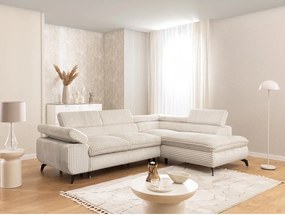 Krémszínű kordbársony sarokkanapé (jobb oldali-L alakú) Marbeya – Ropez