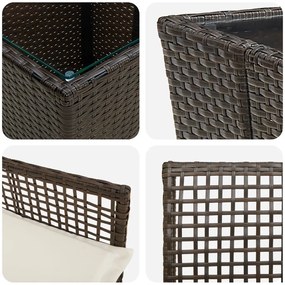 3 részes kert bistro szett párnákkal barna poli rattan