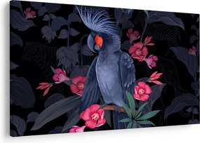 Kép - papagáj a virágok között (90x60 cm)