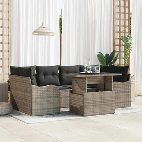 vidaXL Kerti Kanapé Szett párnával tárolóval 7 pcs Szürke Poly Rattan