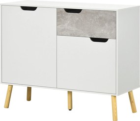 HOMCOM Konyhai Oldalszekrény Büfé Szekrény 2 Ajtóval és 1 Fiókkal, Tároló Szekrény Nappaliba, Irodába, Hálószobába Modern Stílus 98x39x81,5 cm Fehér |