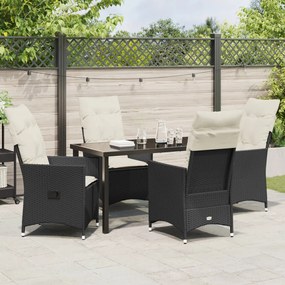 5 részes kerti étkező készlet párnákkal Fekete Poly Rattan