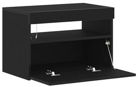 TV-szekrény LED világítással, fekete tölgy színben, 60x35x40 cm, összeszerelt fa