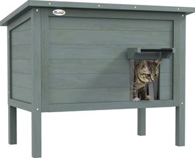 PawHut Fa Macska Ház Télen Vízálló Macska Menedék Aszfalt Tetővel, Padló Lábakkal Kültéri Macska Búvóhely Kertbe, Erkélyre 85 x 50 x 68.5 cm Sötétszür