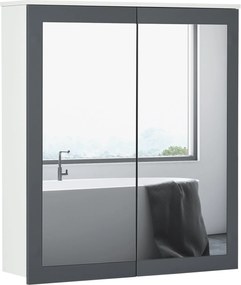 Keankin Fürdőszobaszekrény Tükörrel Fali Fürdőszobaszekrény Két Üvegajtóval és Állítható Polcokkal 69x17x75.5 cm Fehér | Aosom