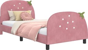vidaXL Gyerekágy kerettel fejtámlával Rózsaszín 90 x 190 cm Bársony