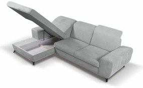 Kihúzható L alakú kárpitozott sarokkanapé ALTA, balos, szürke, tárolóval