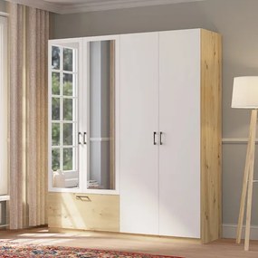 Gardróbszekrény Tölgy/Matt Fehér Színben, Tükörrel. 180 cm. ALTA