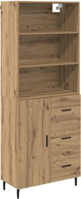 vidaXL Magasfiú Artisan tölgy 69,5 x 34 x 180 cm Műanyag Fa és Üveg