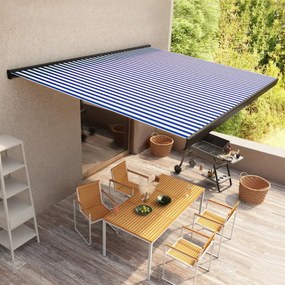 kék és fehér motorizált kazettás napellenző 350 x 250 cm