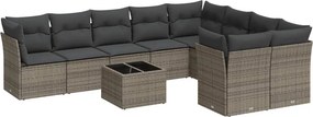 vidaXL 10 részes szürke polyrattan kerti ülőgarnitúra párnákkal