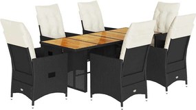 vidaXL 7 részes fekete polyrattan kerti étkezőgarnitúra párnával