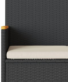 2 személyes fekete polyrattan kerti pad párnával és asztallal