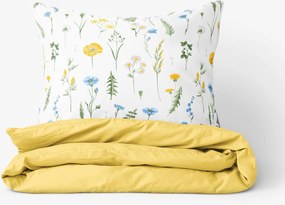 Goldea pamut ágyneműhuzat duo - magyar rét, sárga hátoldal 220 x 200 és 2db 70 x 90 cm