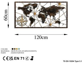 Fém fali dekoráció, World Map Large - 1